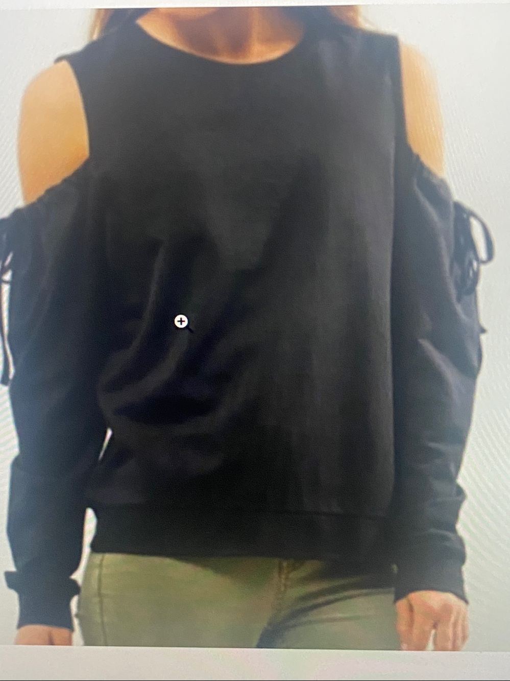 DREW Black drawstrings at cold shoulder crew neck sweatshirt medium